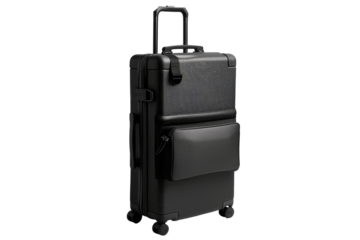 Dark gray hard-shell suitcase with wheels and pockets