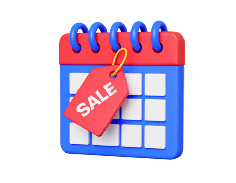 Calendar with sale tag overlay, advertising future event or promotion, isolated on black - Powered by Adobe