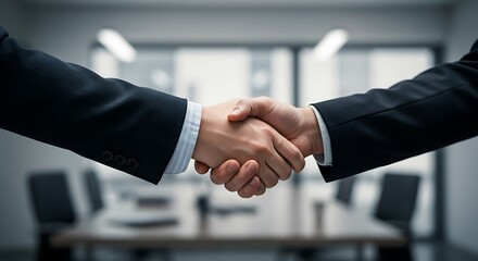 Successful business handshake sealing a professional deal in modern office setting, symbolizing partnership and trust
