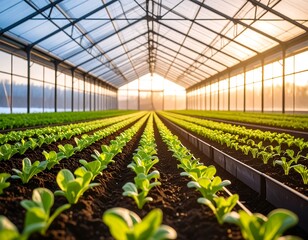 Greenhouse with young lettuce plants