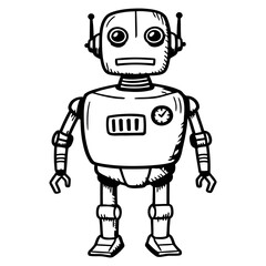 Retro robot character, vintage toy, cartoon illustration, vector