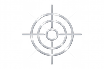 Chrome target icon with crosshair on a transparent background, ideal for aiming, precision, and focus concepts