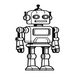 Retro Robot Illustration: Vintage Toy Character Isolated on White
