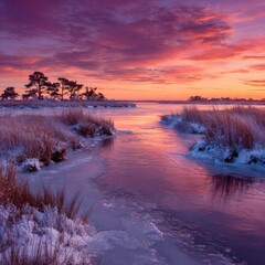 Fototapeta premium Frozen winter sunrise over a marsh (1)