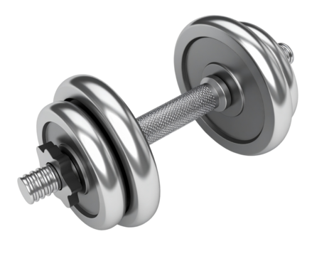 Shiny metal dumbbell with textured grip ready for strength training and fitness exercises.