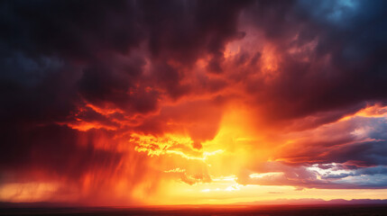 Obraz premium Dramatic sunset through stormy clouds.
