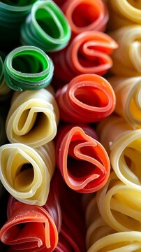 selective focus paccheri pasta in Italian colors
