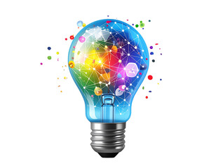 Bulb filled with colorful connected dots on black