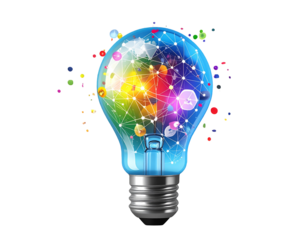 Bulb filled with colorful connected dots on black