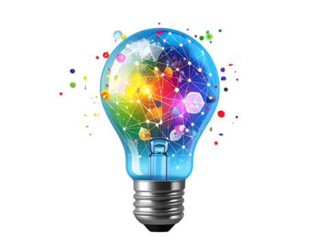 Bulb filled with colorful connected dots on black