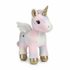Adorable Plush Unicorn with Rainbow Mane and Golden Wings