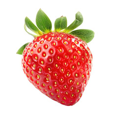Close-up of a single, vibrant red strawberry with green leaves (56)