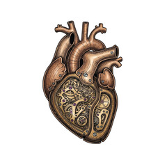 Steampunk heart design, intricate gears and copper tones.