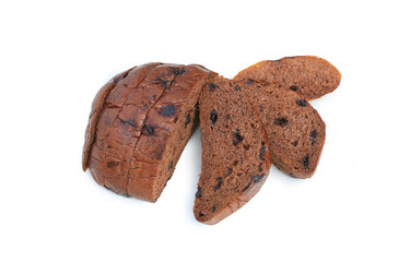 Bread sliced with chocolate chips isolated on white studio background.