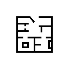 Vector House Floor Plan Icon – Modern Home Layout Blueprint, Architectural Drawing Symbol for Real Estate, Building, and Construction Design