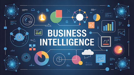 Comprehensive Business Intelligence and Advanced Analytics Visualization: Professional Digital Dashboard Interface with Strategic Data Insights, Performance Metrics, and Icon-Based Analytical Tools