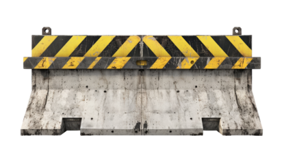 Gray concrete barricade, yellow-black warning stripes