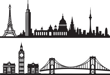 Fototapeta premium City Skyline & Landmark Icons Silhouettes on White Background