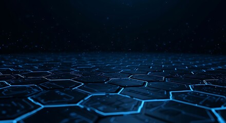 Obraz premium 3d icon of abstract futuristic blue hexagonal pattern surface with glowing lines, representing technology, science, and digital networks with a modern, sleek design