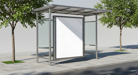 modern bus stop with a large vertical advertising billboard for mockup