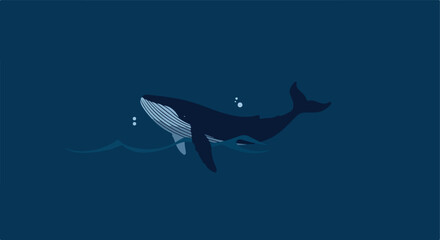Obraz premium Whale swims through dark water. Small bubbles rise as it glides under small waves