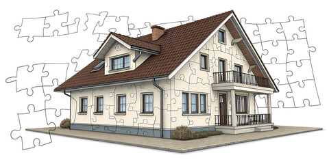 House icon made from interlocking puzzle pieces symbolizes unity diversity and collaborative structure