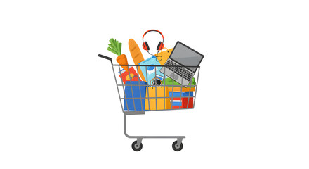 Kemudahan mengantarkan bahan makanan, barang elektronik, dan lainnya untuk gaya hidup modern dalam keranjang belanja untuk pemesanan mudah dan layanan pengiriman cepat secara online