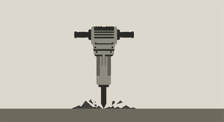 An illustration of a gray jackhammer breaking a surface with scattered debris around it