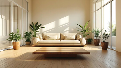 Modern Living Room With Natural Light And Plants