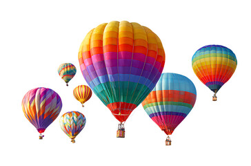 Obraz premium Colorful hot air balloons flying in the sky, white background, vector illustration, flat design, white background, png format, 