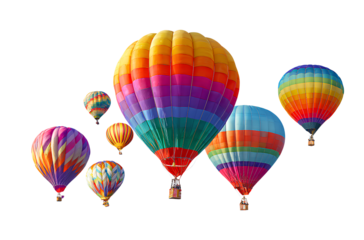Colorful hot air balloons flying in the sky, white background, vector illustration, flat design, white background, png format,  