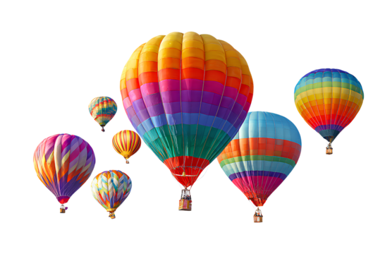 Colorful hot air balloons flying in the sky, white background, vector illustration, flat design, white background, png format,