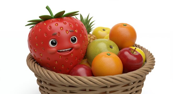 Cartoon fruit basket with strawberry face