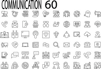 Communication editable stroke line icon set