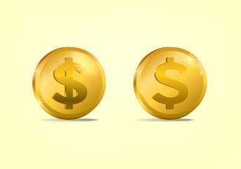 Coins and dollar cent, US dollar currency symbol sign isolated on background. Investment money finance icon concept.
