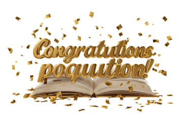 Congratulations in gold cursive font on a white background, cliparts