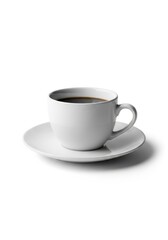 Obraz premium Elegant coffee cup on a saucer, minimalistic design against white backdrop