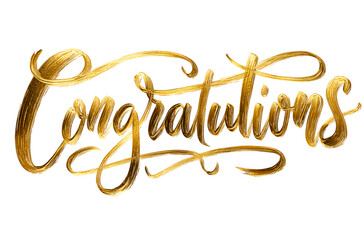 Congratulations in gold cursive font on a white background, cliparts 