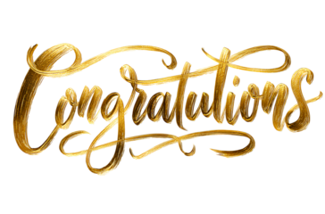 Congratulations in gold cursive font on a white background, cliparts 