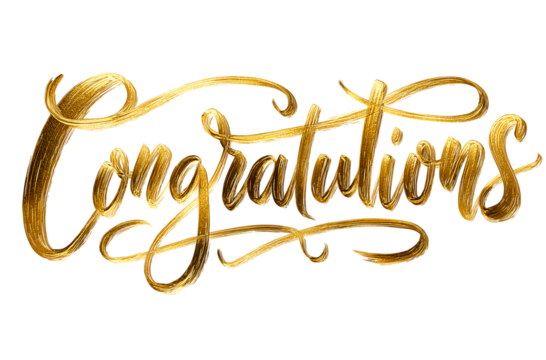 Congratulations in gold cursive font on a white background, cliparts 