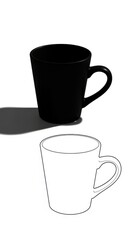 Conceptual illustration showcasing a black mug paired with a line drawing