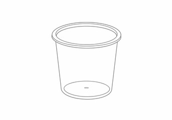 A gray outline of a translucent plastic cup with a flared rim and rounded base is centered on a white background