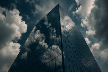 Aerial drone shot of a city skyline at golden hour, warm tones and long shadows.