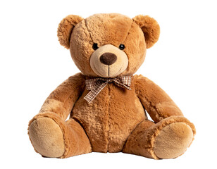 Obraz premium Seated Plush Teddy Bear with Bowtie, Soft Brown Fur