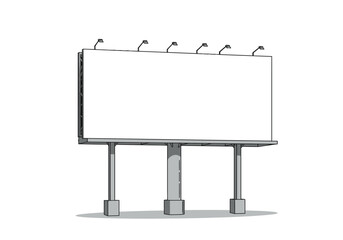 Obraz premium A large blank billboard stands tall supported by three columns and illuminated by lights
