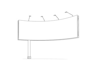 Obraz premium An outline of a large curved billboard with lights and a support structure set against a white background