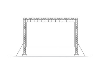 An outdoor movie screen erected on scaffolding sits centered on a plain background