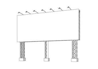 Obraz premium Billboard with lighting supported by three truss columns on square bases