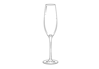 Gray line art of a champagne flute glass with an oval bowl thin stem and circular base