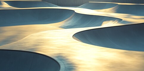 Concrete Skate Park Bowls with Golden Light at Sunset